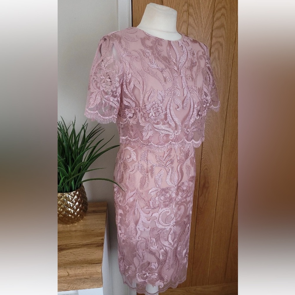 Phase Eight Occasion Lace Dress Dusky Pink ~ Size 10